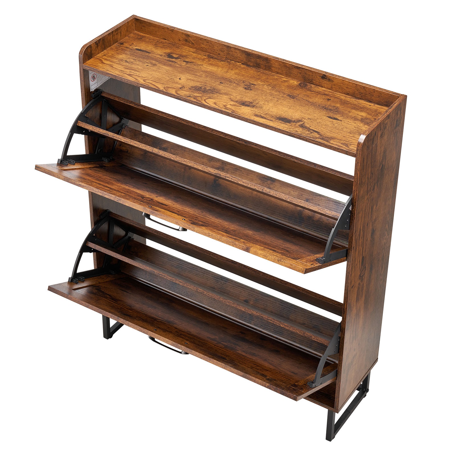Shoe Cabinet With 2 Flip Drawers, Farmhouse Shoes Storage Cabinet With Metal Legs And Anti-Tipping Device, Freestanding Shoe Organizer Ideal For Entryway, Hallway, Bedroom, Living Room, Brown_maomaolike.com